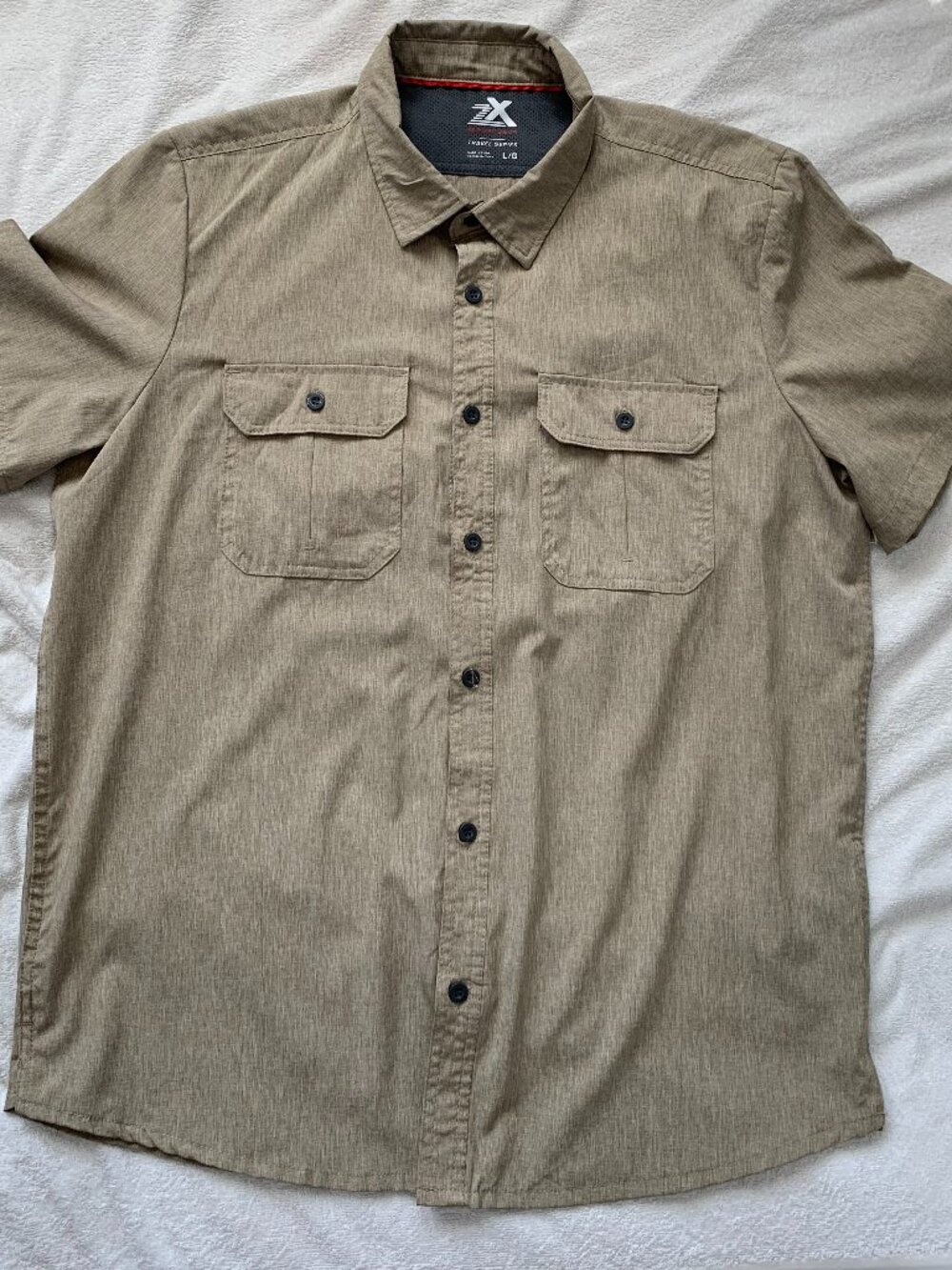 ZeroXposur Travel Series Mens Size L Shirt Heather Khaki Short Sleeve Vented
